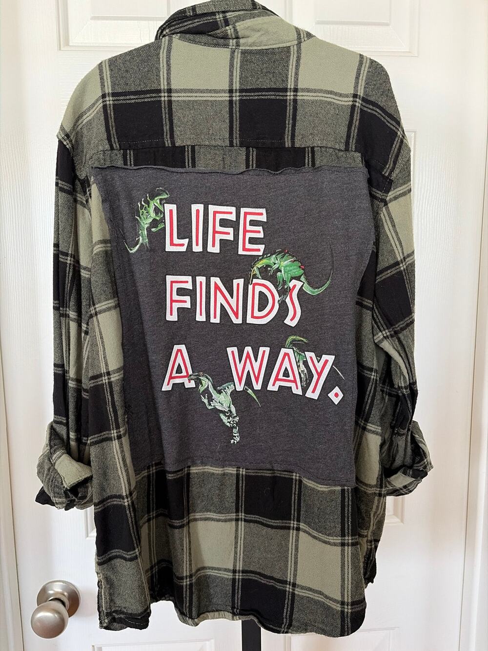 Dinosaur Life Finds a Way Upcycled Flannel Shirt Size Large